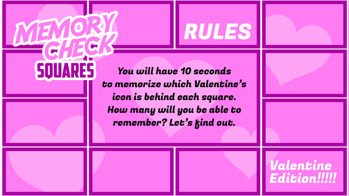 Memory Check Squares: Valentine Edition
