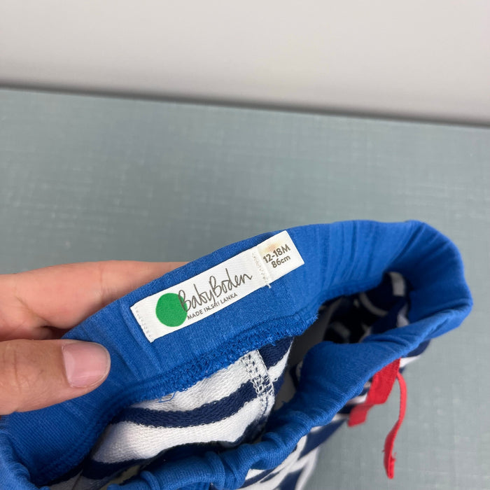 Mini Baby Boden Blue Stripe Jersey Shorts 12-18 Months