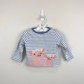 Mini Baby Boden Blue White Stripe Applique Pig Flower Crown T-Shirt 3-6 Months