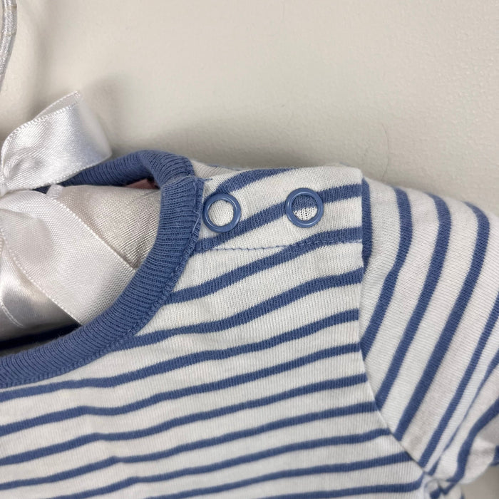 Mini Baby Boden Blue White Stripe Applique Pig Flower Crown T-Shirt 3-6 Months