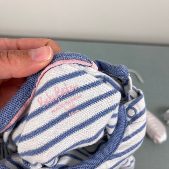 Mini Baby Boden Blue White Stripe Applique Pig Flower Crown T-Shirt 3-6 Months