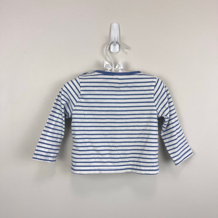 Mini Baby Boden Blue White Stripe Applique Pig Flower Crown T-Shirt 3-6 Months