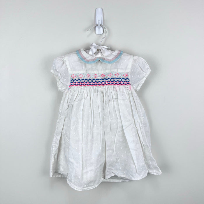 Mini Baby Boden Smocked White Eyelet Dress 6-12 Months