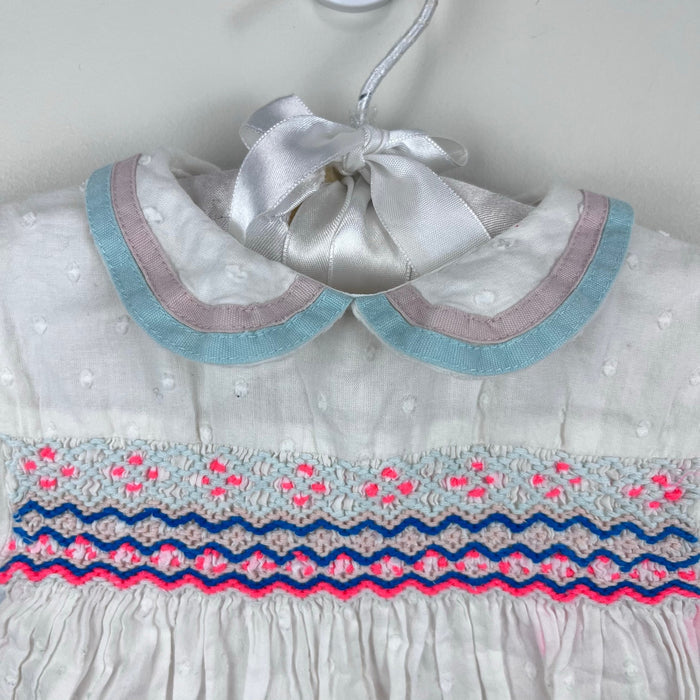 Mini Baby Boden Smocked White Eyelet Dress 6-12 Months
