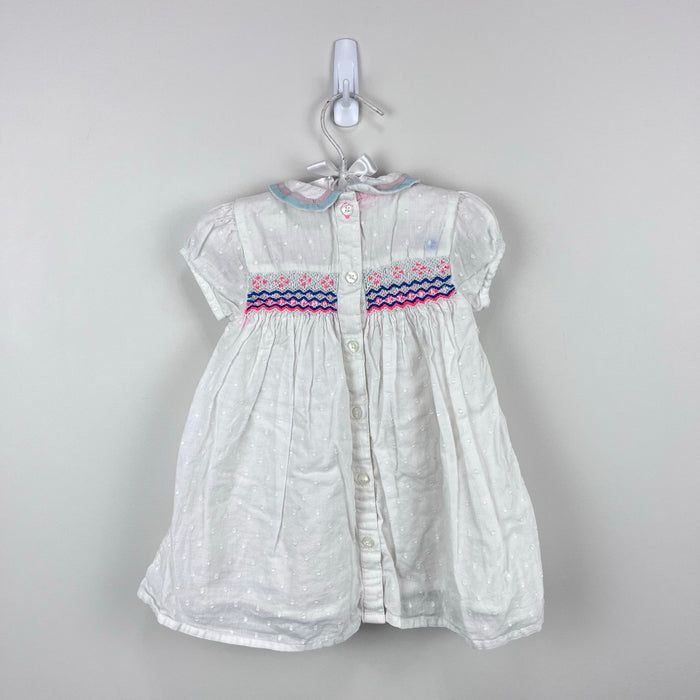 Mini Baby Boden Smocked White Eyelet Dress 6-12 Months