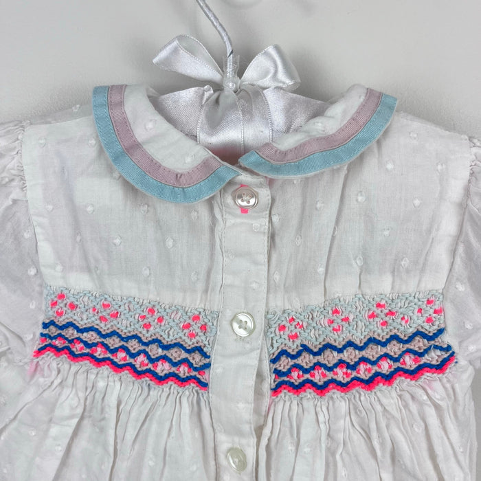 Mini Baby Boden Smocked White Eyelet Dress 6-12 Months