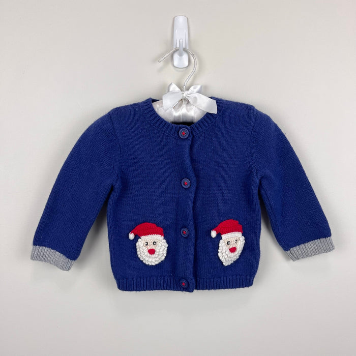 Mini Baby Boden Starboard Blue Santa Cardigan Sweater 3-6 Months