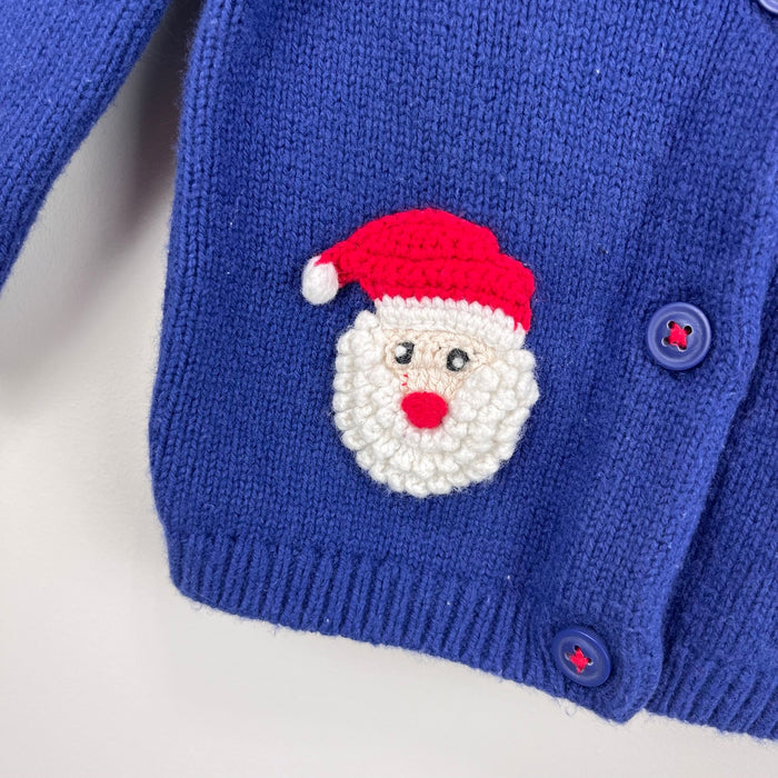 Mini Baby Boden Starboard Blue Santa Cardigan Sweater 3-6 Months