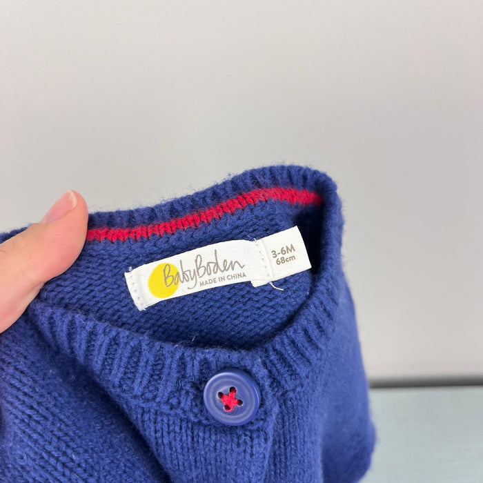 Mini Baby Boden Starboard Blue Santa Cardigan Sweater 3-6 Months