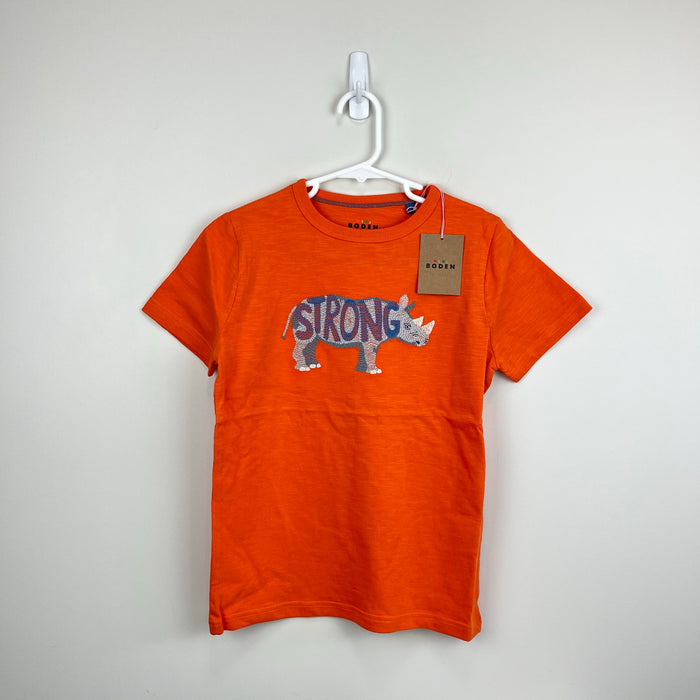 Mini Boden Animal Printed Cotton T-Shirt Fire Opal Orange Rhino 8-9 NWT