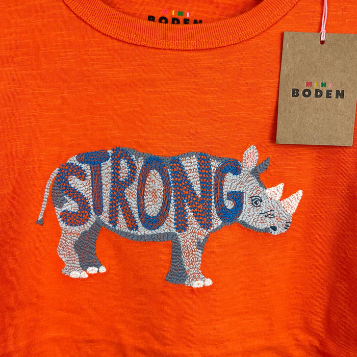Mini Boden Animal Printed Cotton T-Shirt Fire Opal Orange Rhino 8-9 NWT