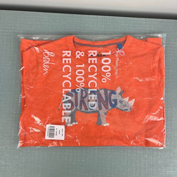 Mini Boden Animal Printed Cotton T-Shirt Fire Opal Orange Rhino 8-9 NWT