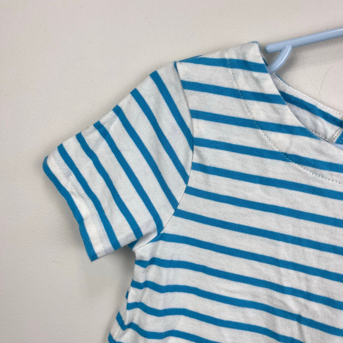 MIni Boden Applique Flamingo Jersey Dress Blue Ivory Stripe 3-4
