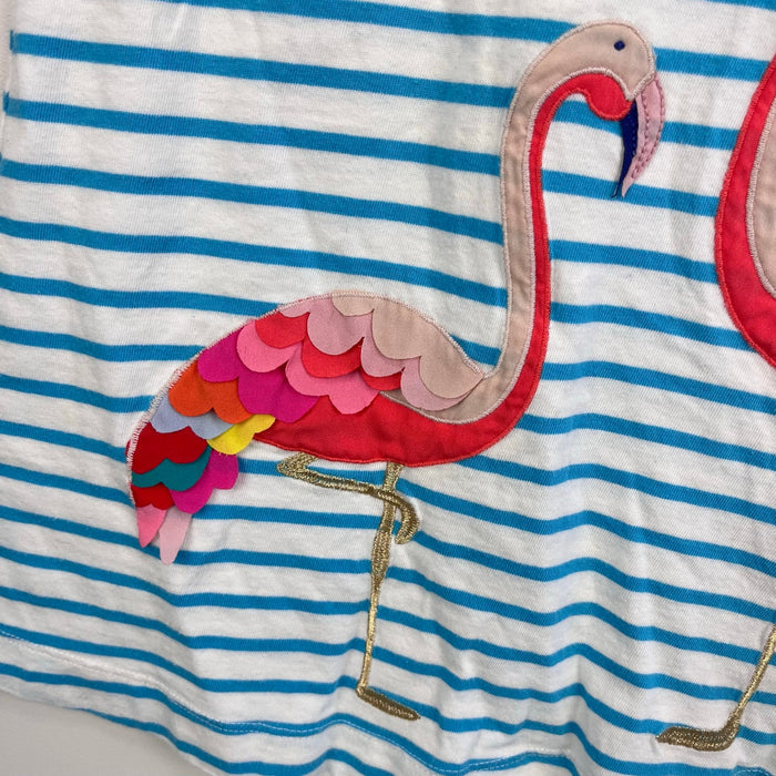 MIni Boden Applique Flamingo Jersey Dress Blue Ivory Stripe 3-4