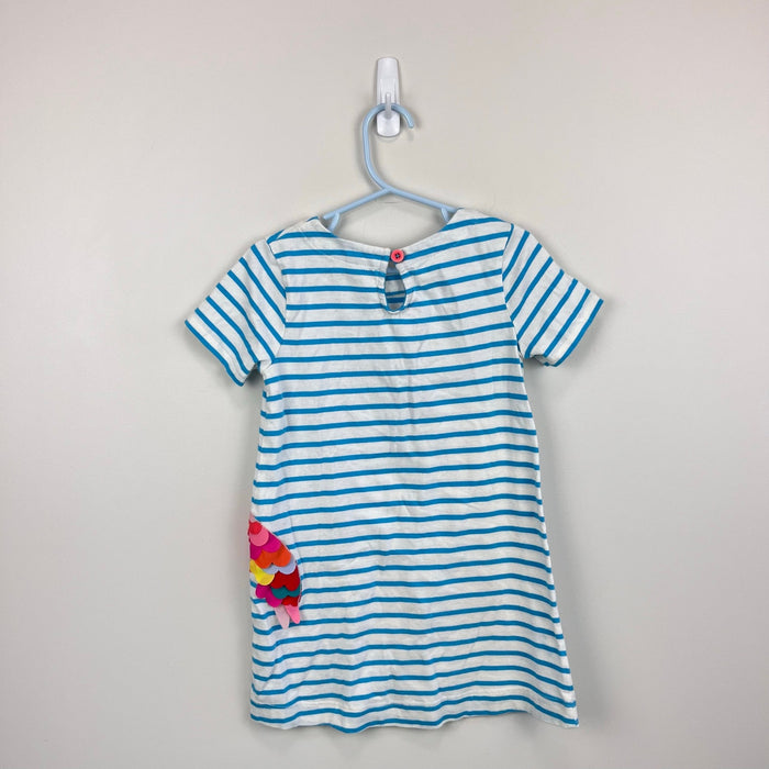 MIni Boden Applique Flamingo Jersey Dress Blue Ivory Stripe 3-4
