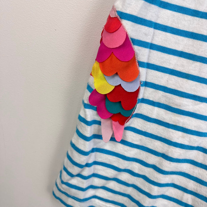 MIni Boden Applique Flamingo Jersey Dress Blue Ivory Stripe 3-4