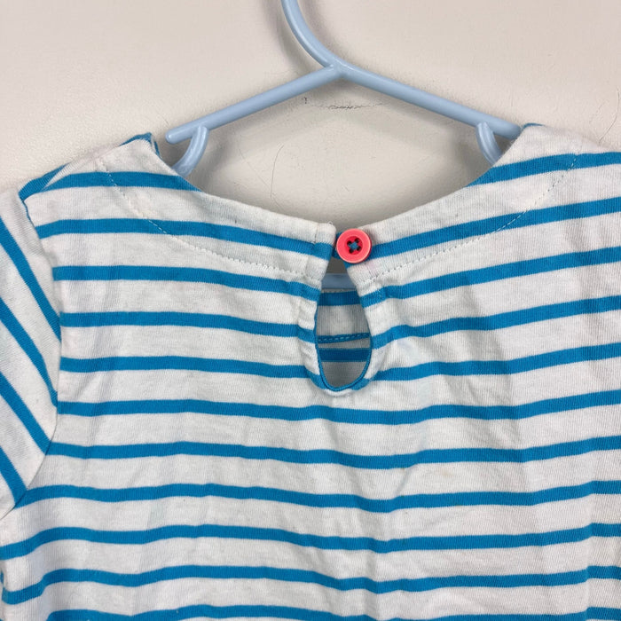 MIni Boden Applique Flamingo Jersey Dress Blue Ivory Stripe 3-4
