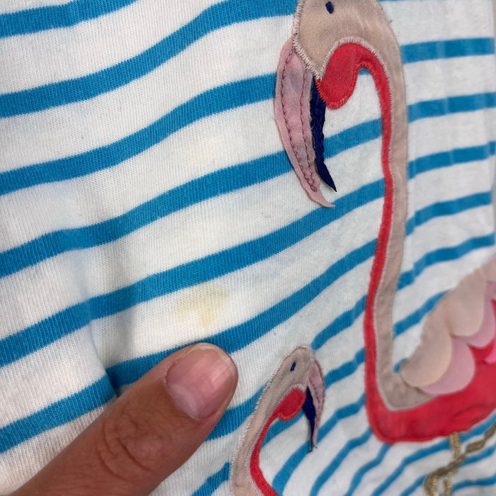 MIni Boden Applique Flamingo Jersey Dress Blue Ivory Stripe 3-4