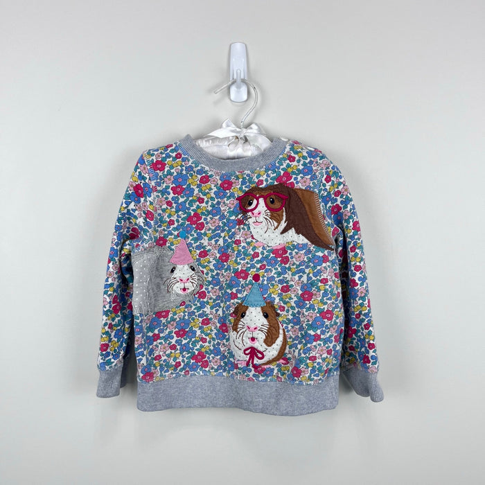 Mini Boden Cosy Applique Sweatshirt Floral Blossom Guinea Pigs 2-3