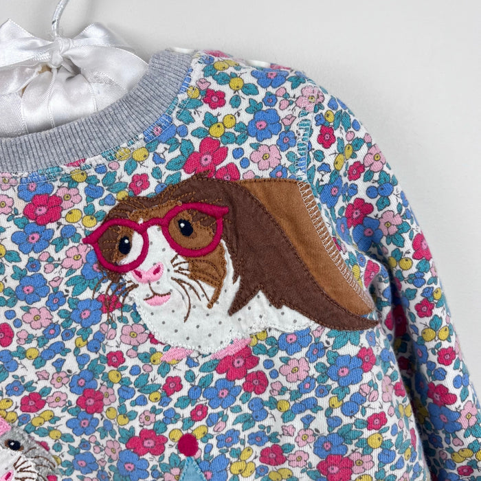 Mini Boden Cosy Applique Sweatshirt Floral Blossom Guinea Pigs 2-3
