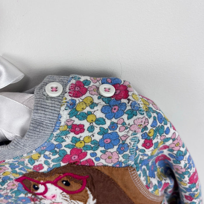 Mini Boden Cosy Applique Sweatshirt Floral Blossom Guinea Pigs 2-3