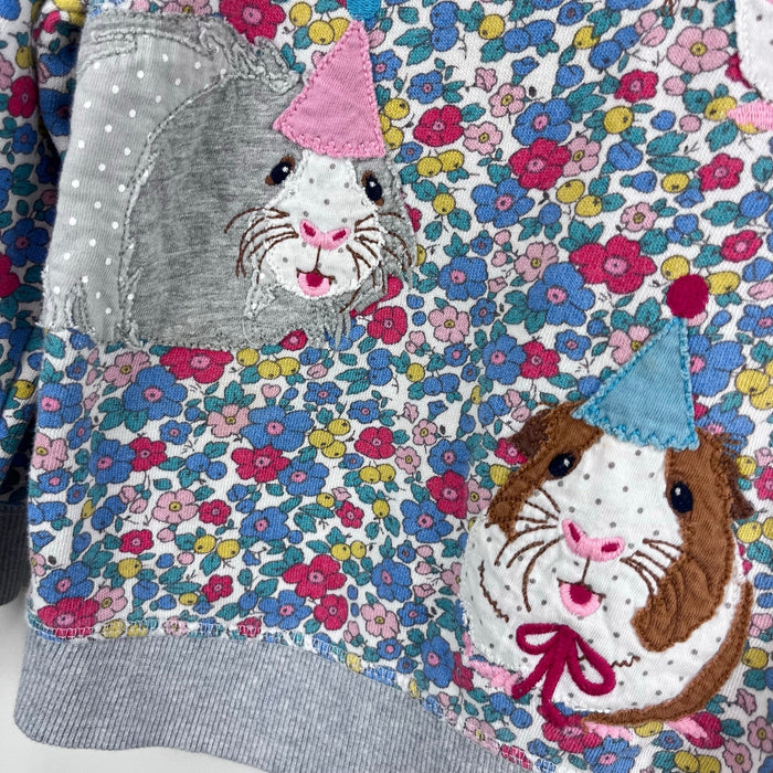 Mini Boden Cosy Applique Sweatshirt Floral Blossom Guinea Pigs 2-3