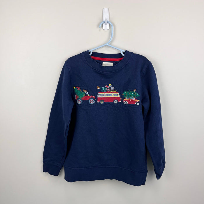 Mini Boden Cosy Festive Embroidered Sweatshirt College Navy Cars 7-8