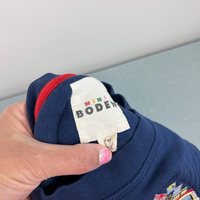 Mini Boden Cosy Festive Embroidered Sweatshirt College Navy Cars 7-8