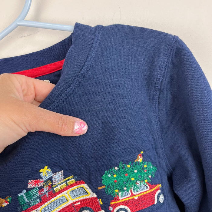 Mini Boden Cosy Festive Embroidered Sweatshirt College Navy Cars 7-8
