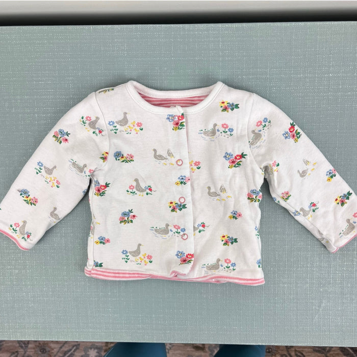 Mini Boden Cosy Velour Reversible Jacket & Pants Set Pink/Ivory Ducks 3-6 Months