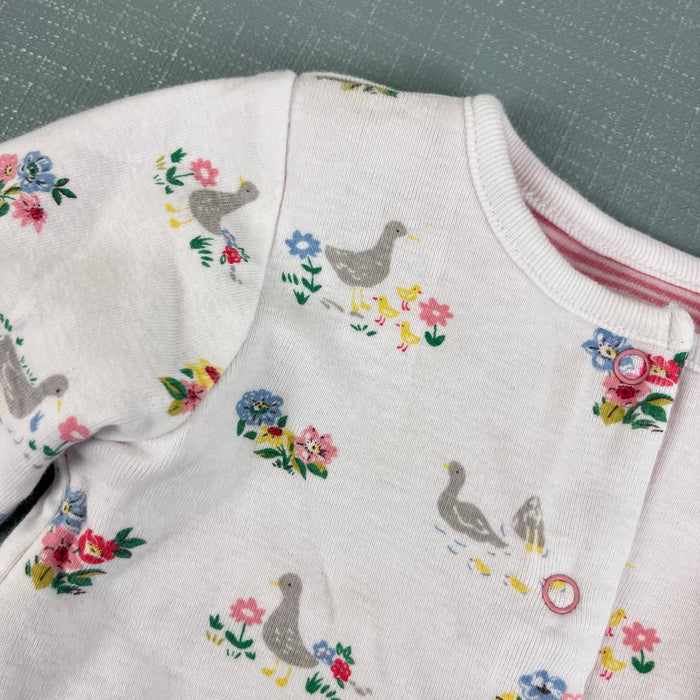 Mini Boden Cosy Velour Reversible Jacket & Pants Set Pink/Ivory Ducks 3-6 Months