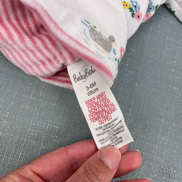 Mini Boden Cosy Velour Reversible Jacket & Pants Set Pink/Ivory Ducks 3-6 Months