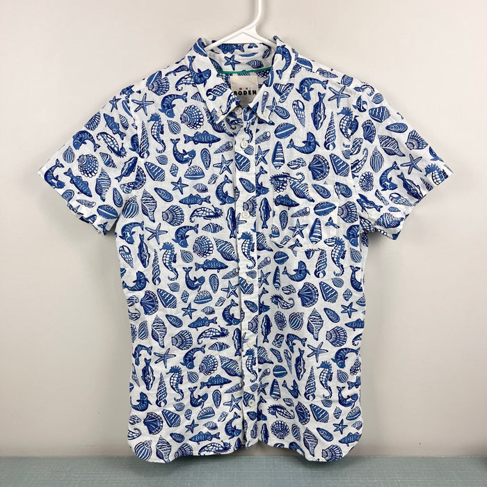Mini Boden Cotton Linen Shirt Sapphire Blue Seashore Boys 13-14