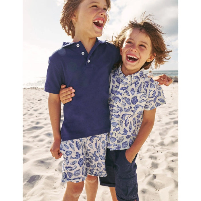 Mini Boden Cotton Linen Shirt Sapphire Blue Seashore Boys 13-14