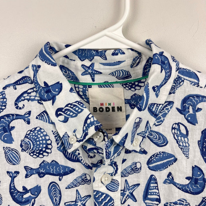 Mini Boden Cotton Linen Shirt Sapphire Blue Seashore Boys 13-14