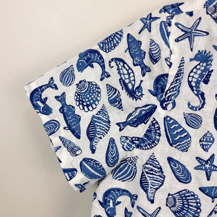 Mini Boden Cotton Linen Shirt Sapphire Blue Seashore Boys 13-14