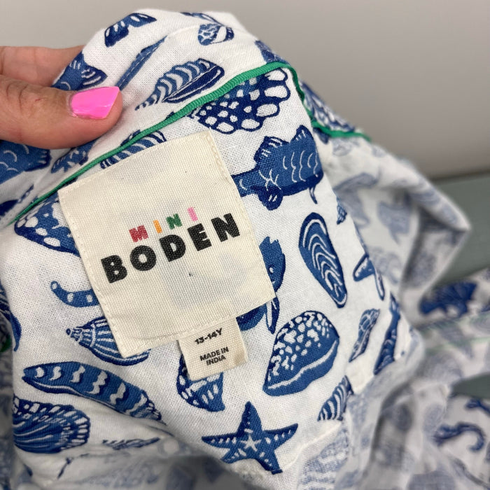 Mini Boden Cotton Linen Shirt Sapphire Blue Seashore Boys 13-14