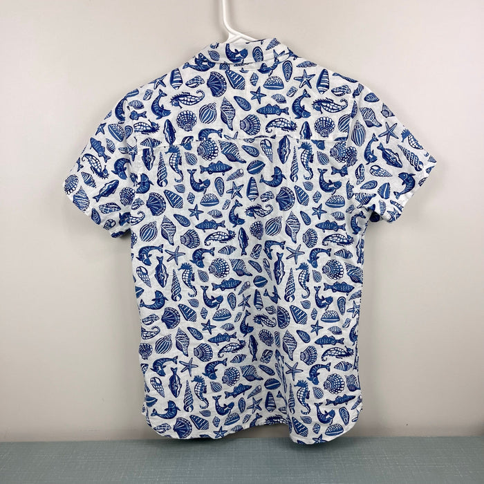 Mini Boden Cotton Linen Shirt Sapphire Blue Seashore Boys 13-14