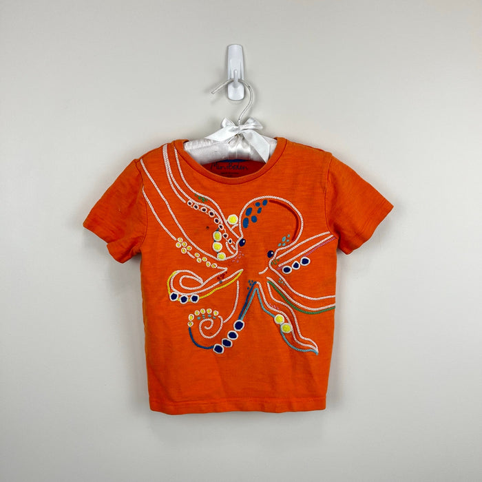 Mini Boden Embroidered T-Shirt Fire Opal Octopus 4-5