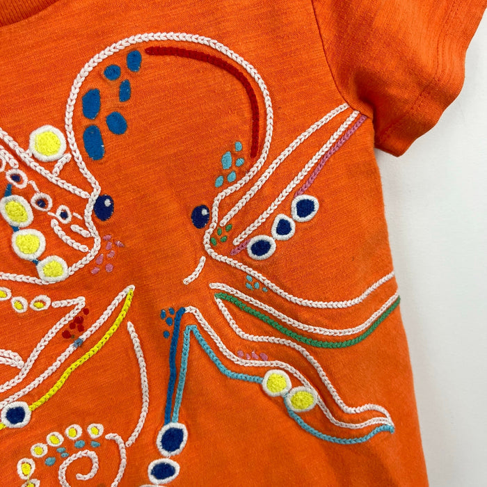 Mini Boden Embroidered T-Shirt Fire Opal Octopus 4-5