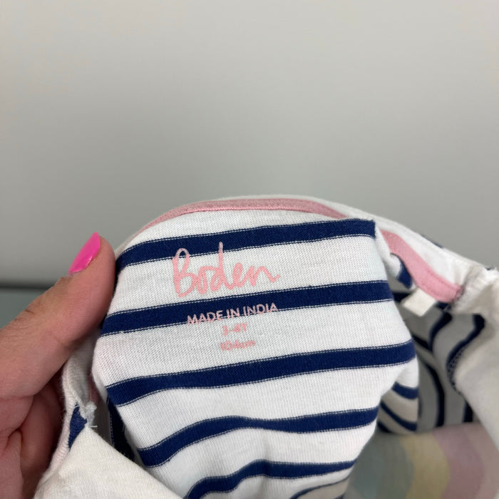 Mini Boden Every Day Breton T-Shirt Navy Ivory Rainbow Wave 3-4