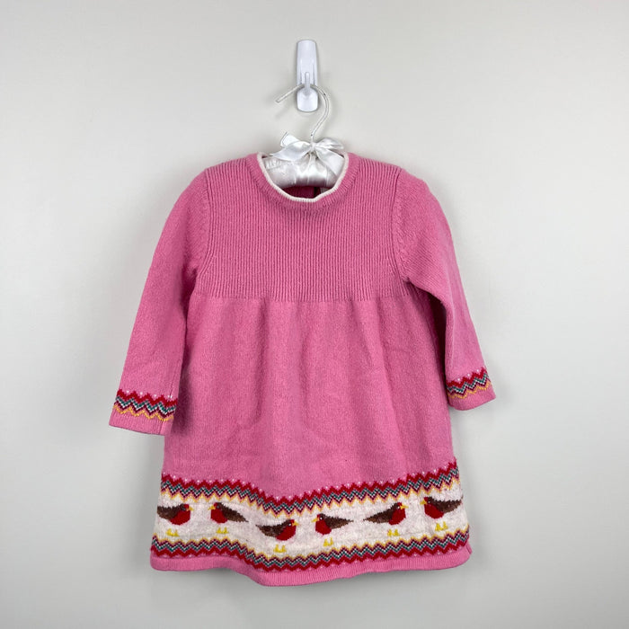 Mini Boden Fair Isle Knitted Dress Pink Robins 2-3