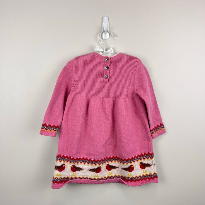Mini Boden Fair Isle Knitted Dress Pink Robins 2-3