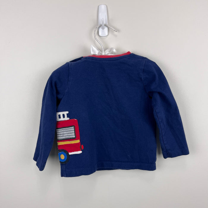 Mini Boden Fire Truck Applique T-Shirt Beacon Blue Fire Engine 6-12 Months