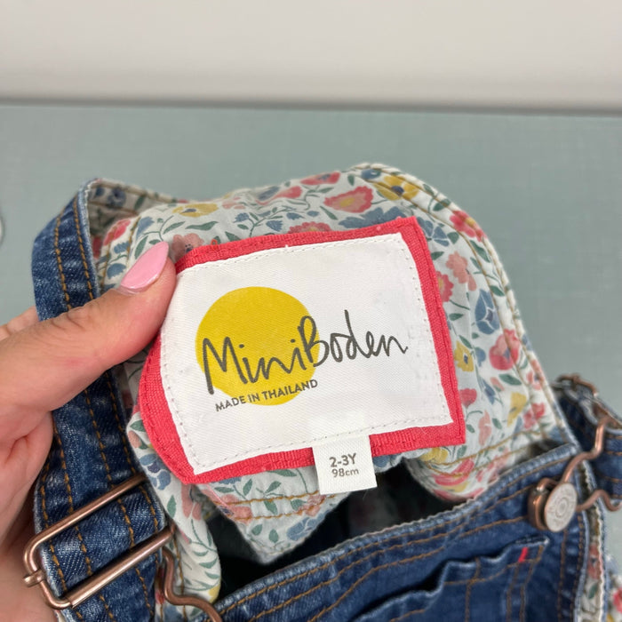 Mini Boden Floral Lined Denim Dungarees 2-3