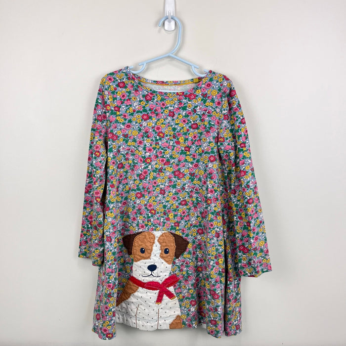 Mini Boden Fun Big Front and Back Applique Jersey Dress Floral Sprout 7-8