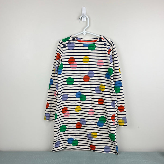 Mini Boden Fun Breton Dress Ivory Navy Stripe Rainbow Polka Dots 7-8 NWOT