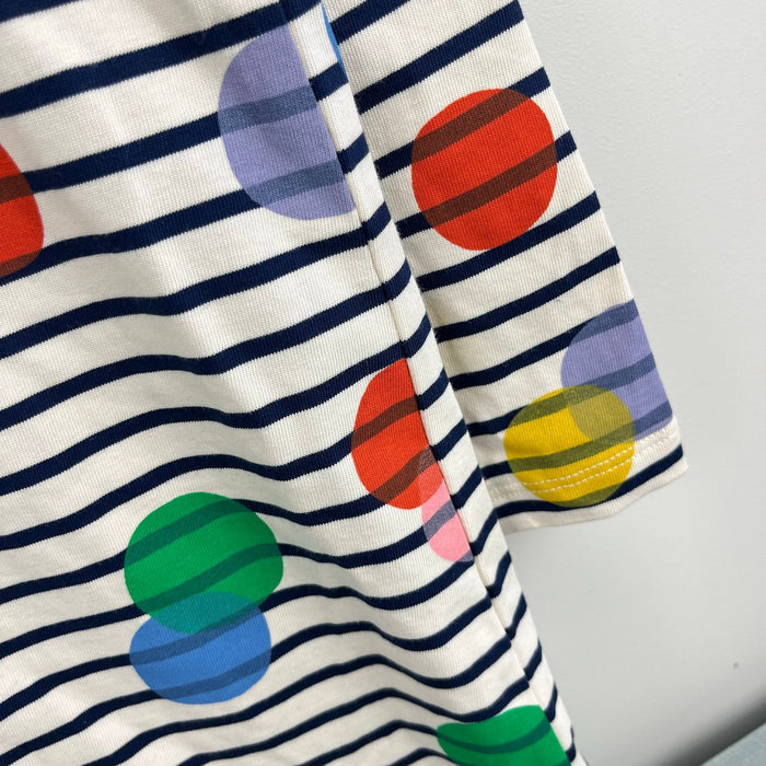 Mini Boden Fun Breton Dress Ivory Navy Stripe Rainbow Polka Dots 7-8 NWOT