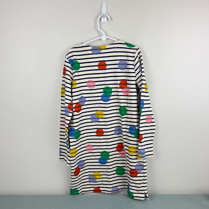 Mini Boden Fun Breton Dress Ivory Navy Stripe Rainbow Polka Dots 7-8 NWOT