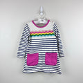Mini Boden Fun Pocket Jersey Dress Navy Ivory Rainbow Wave 2-3